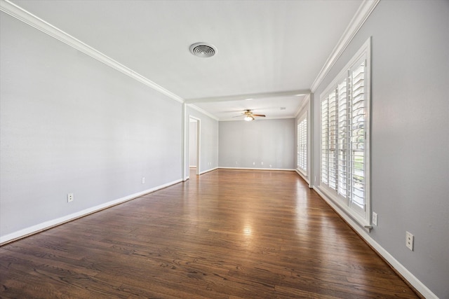 5227 Willowbend Blvd, Houston, TX 77096 - unfurnished room with ornamental molding, dark wood-style flooring, baseboards, and a ceiling fan