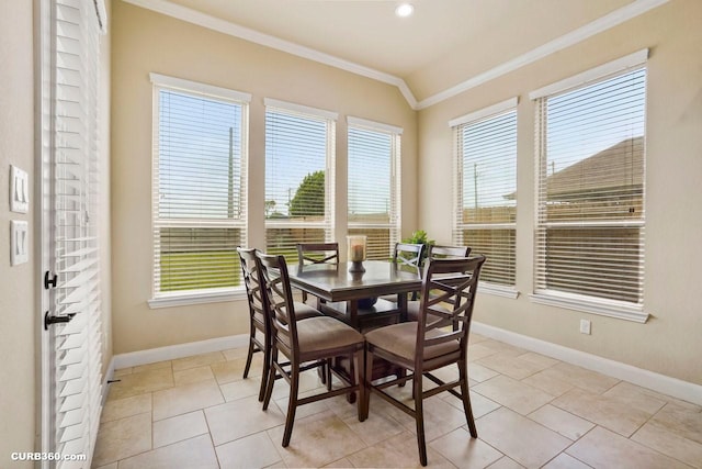 1522 Richland Hollow Ln, Friendswood, TX 77546 - dining room featuring ornamental molding, baseboards, light tile patterned flooring, and recessed lighting