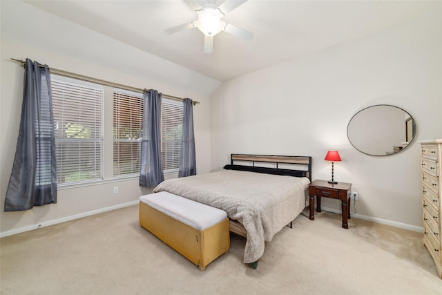 24526 Carlton Springs Ln, Katy, TX 77494 - bedroom with light colored carpet, baseboards, vaulted ceiling, and ceiling fan