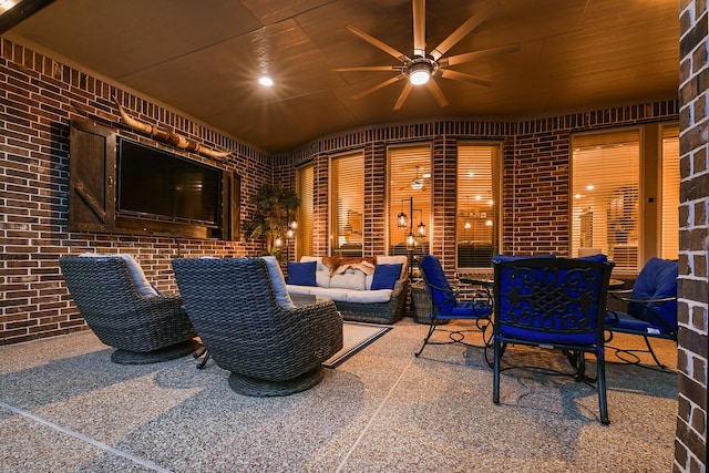 5702 Mustang Ridge Ln, Fulshear, TX 77441 - view of patio / terrace featuring ceiling fan, an outdoor living space, and outdoor dining space