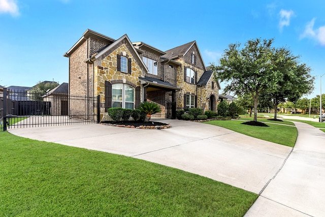 5702 Mustang Ridge Ln, Fulshear, TX 77441 - view of front of home featuring stone siding, a gate, and concrete driveway