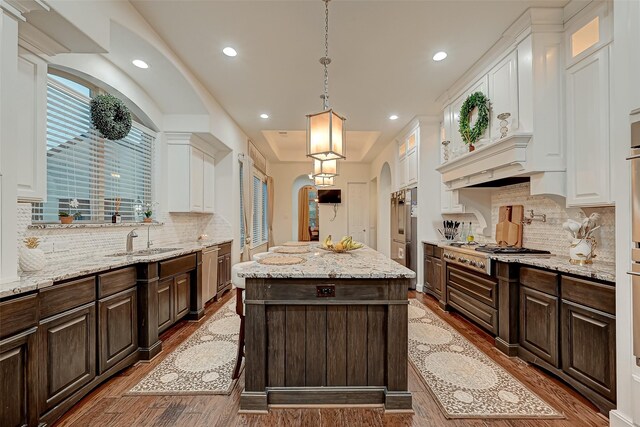 105 Checkerbloom Ct, Montgomery, TX 77316 - kitchen with appliances with stainless steel finishes, white cabinets, a sink, wood finished floors, and recessed lighting
