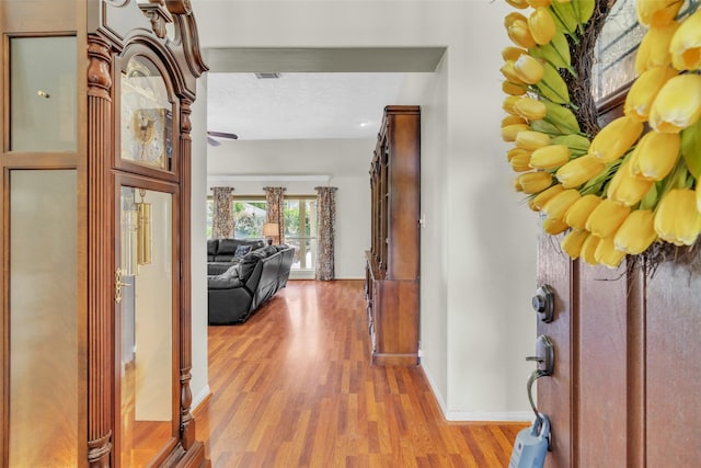 17503 Whispering Star Ct, Houston, TX 77095 - hallway with light wood-type flooring and baseboards