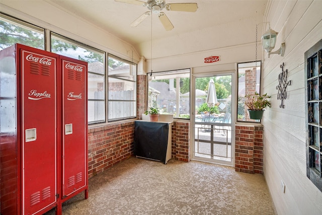 17503 Whispering Star Ct, Houston, TX 77095 - sunroom featuring brick wall, carpet floors, and vaulted ceiling