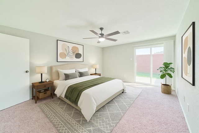 11415 Pepperdine Ln, Houston, TX 77071 - bedroom with carpet, access to outside, and a ceiling fan