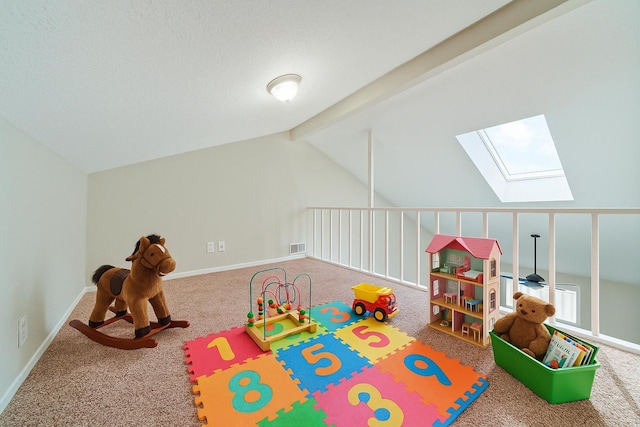 11415 Pepperdine Ln, Houston, TX 77071 - playroom featuring a skylight, carpet flooring, and baseboards