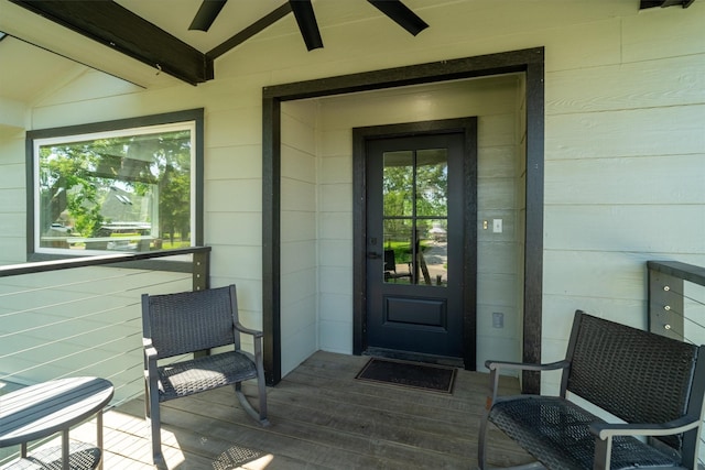 719 Fairfield St, Shoreacres, TX 77571 - doorway to property featuring ceiling fan