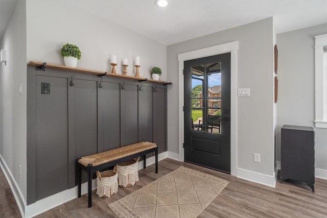 719 Fairfield St, Shoreacres, TX 77571 - mudroom with baseboards, wood finished floors, and recessed lighting