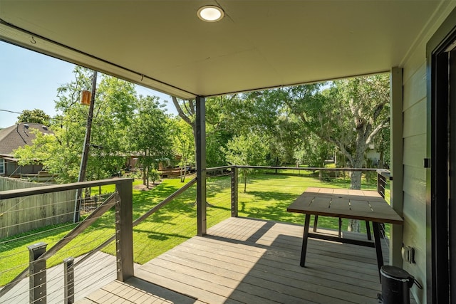 719 Fairfield St, Shoreacres, TX 77571 - wooden deck with view of wooded area