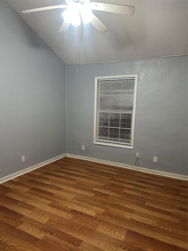 227 S Brownell St, La Porte, TX 77571 - unfurnished room featuring wood finished floors, ceiling fan, lofted ceiling, and baseboards