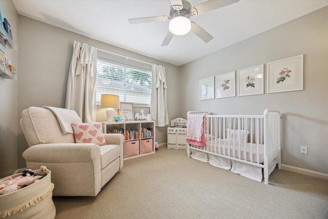 2910 Ann Arbor Dr, Houston, TX 77063 - bedroom featuring carpet floors, a crib, baseboards, and ceiling fan