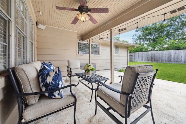 2910 Ann Arbor Dr, Houston, TX 77063 - view of patio / terrace featuring ceiling fan and an outdoor hangout area