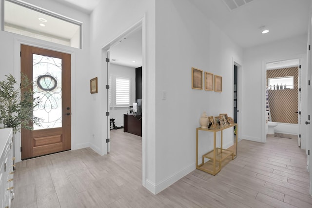 4792 W Fork Blvd, Conroe, TX 77304 - entrance foyer with light wood-style flooring, baseboards, and recessed lighting
