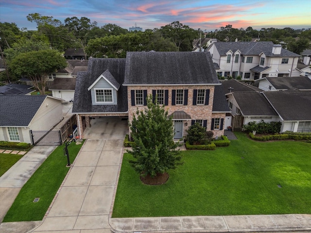 6225 Piping Rock Ln, Houston, TX 77057 - view of front of house with concrete driveway, brick siding, a gate, and a front yard