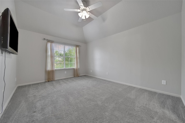 17862 Camp Cove Dr, Cypress, TX 77429 - spare room featuring carpet flooring, a ceiling fan, lofted ceiling, and baseboards