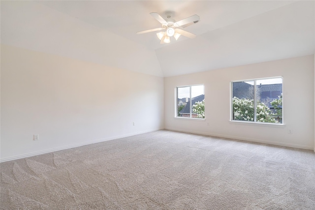 14339 Tasmania Ct, Sugar Land, TX 77498 - empty room featuring carpet, baseboards, ceiling fan, and lofted ceiling