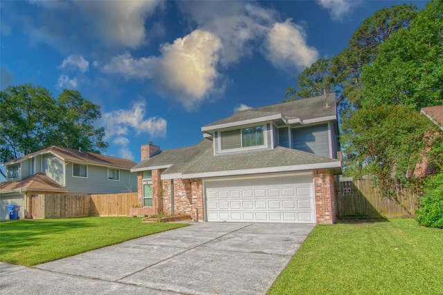 17647 Seven Pines Dr, Spring, TX 77379 - traditional-style house with concrete driveway, brick siding, roof with shingles, and a chimney