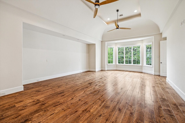 3423 Ella Lee Ln, Houston, TX 77027 - empty room featuring a ceiling fan, wood-type flooring, recessed lighting, and baseboards