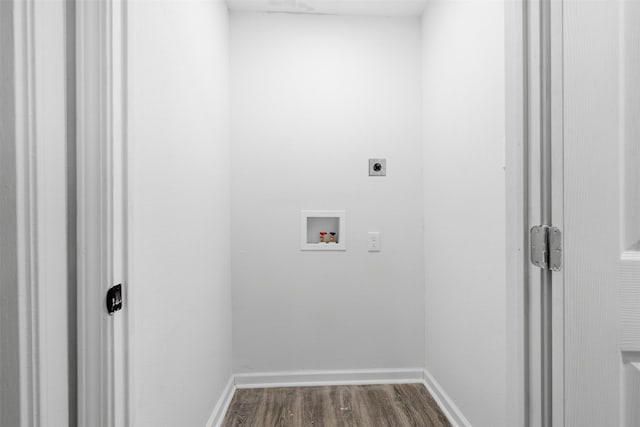 4002 Rutland St, Houston, TX 77018 - washroom featuring electric dryer hookup, washer hookup, dark wood-style floors, and baseboards