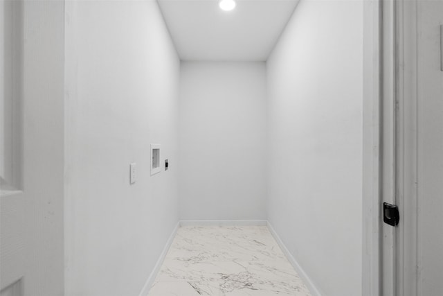 4002 Rutland St, Houston, TX 77018 - laundry area with hookup for a washing machine, light marble finish flooring, baseboards, and hookup for an electric dryer