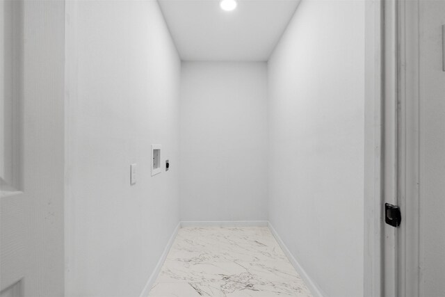 4002 Rutland St, Houston, TX 77018 - laundry room featuring washer hookup, marble look tiles, baseboards, hookup for an electric dryer, and recessed lighting