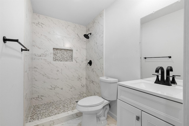 4002 Rutland St, Houston, TX 77018 - full bath featuring marble finish floors, vanity, a marble finish shower, and toilet