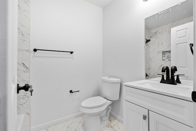 4002 Rutland St, Houston, TX 77018 - full bath with vanity, baseboards, marble finish flooring, toilet, and a shower