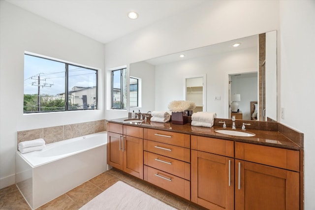 4502 Maxie St Unit A, Houston, TX 77007 - full bath with double vanity, a garden tub, recessed lighting, and tile patterned flooring
