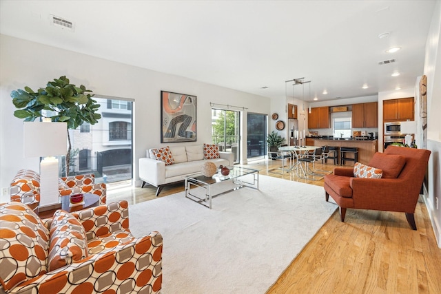 4502 Maxie St Unit A, Houston, TX 77007 - living room featuring light wood-style flooring and recessed lighting