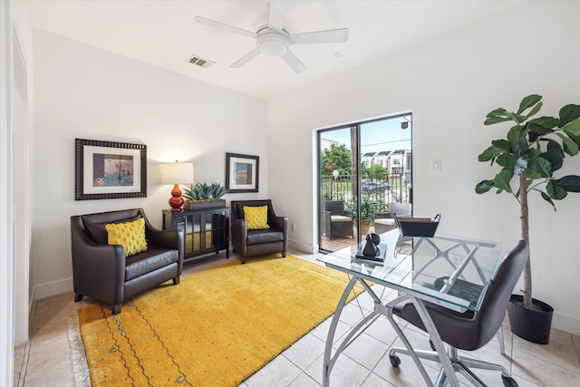 4502 Maxie St Unit A, Houston, TX 77007 - office featuring baseboards, light tile patterned floors, and ceiling fan