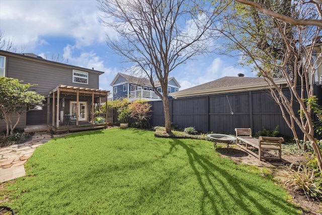 2108 Branard St, Houston, TX 77098 - view of yard featuring a pergola, a deck, and an outdoor fire pit