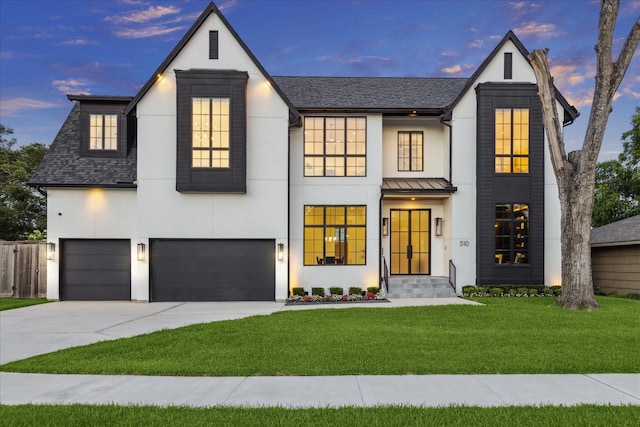 510 Wilmington Dr, Bellaire, TX 77401 - modern inspired farmhouse featuring stucco siding, concrete driveway, a garage, and a shingled roof