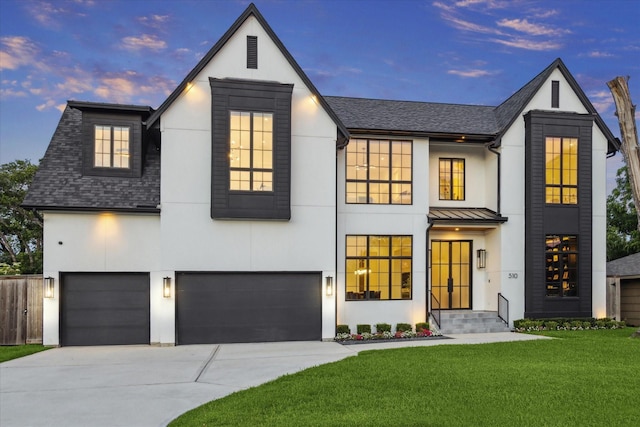 510 Wilmington Dr, Bellaire, TX 77401 - modern farmhouse with an attached garage, stucco siding, concrete driveway, and roof with shingles