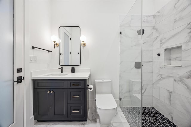 510 Wilmington Dr, Bellaire, TX 77401 - full bathroom with marble finish floors, toilet, vanity, and tiled shower