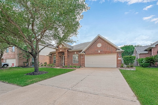 11519 Staffordale Ct, Cypress, TX 77433 - traditional-style house featuring brick siding, a garage, a front lawn, and concrete driveway