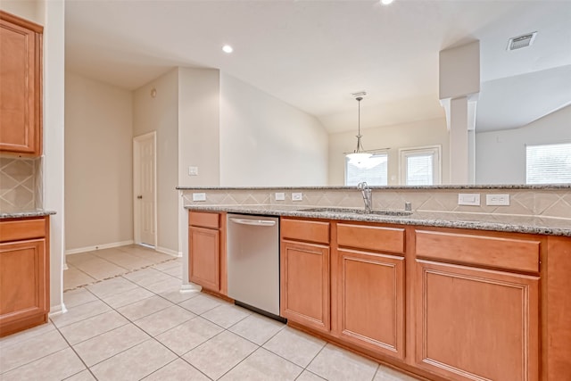 11519 Staffordale Ct, Cypress, TX 77433 - kitchen featuring stainless steel dishwasher, a sink, backsplash, plenty of natural light, and recessed lighting