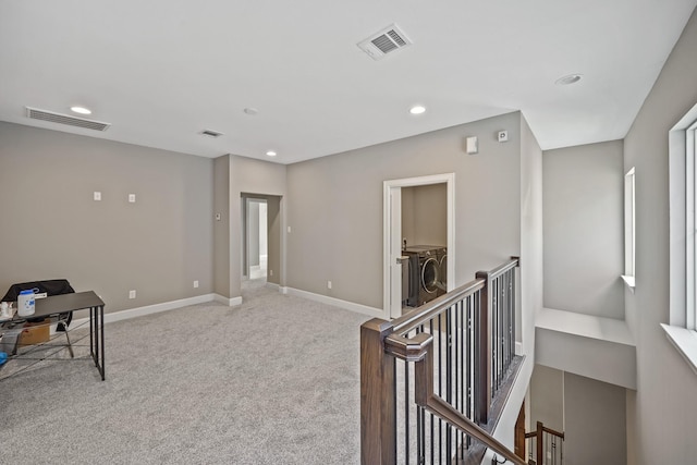 1920 Pueblo Nuevo Path, Houston, TX 77077 - sitting room featuring an upstairs landing, carpet, baseboards, an office area, and recessed lighting