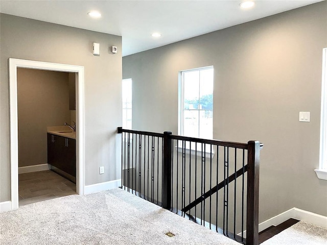 1920 Pueblo Nuevo Path, Houston, TX 77077 - staircase featuring carpet, baseboards, and recessed lighting