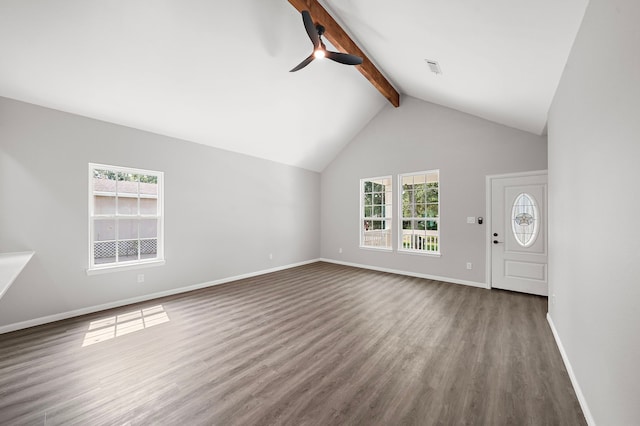 4324 Prairie St, La Marque, TX 77568 - unfurnished living room featuring wood finished floors, a ceiling fan, and baseboards