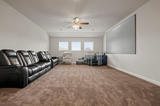 24714 Longwood Forest Dr, Spring, TX 77373 - home theater featuring a ceiling fan, carpet flooring, and baseboards