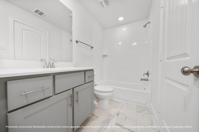 833 Fisher St Unit C, Houston, TX 77018 - bathroom with vanity, toilet, marble finish flooring, shower / bath combination, and recessed lighting