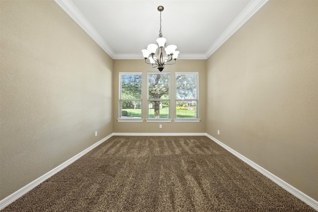 4914 Fairford Dr, Sugar Land, TX 77479 - empty room with a chandelier, ornamental molding, and dark colored carpet
