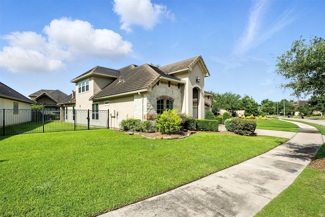 4914 Fairford Dr, Sugar Land, TX 77479 - view of front of home with stucco siding, a tile roof, and stone siding