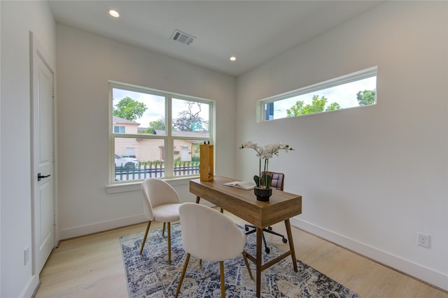 2312 Reinerman St, Houston, TX 77007 - office featuring light wood-style flooring, baseboards, and recessed lighting