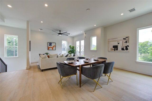 2312 Reinerman St, Houston, TX 77007 - dining room featuring recessed lighting, light wood-style floors, baseboards, and a ceiling fan