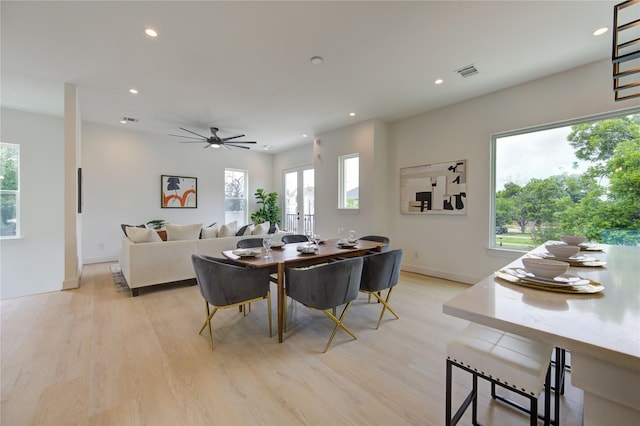 2312 Reinerman St, Houston, TX 77007 - dining room with plenty of natural light, recessed lighting, light wood finished floors, baseboards, and a ceiling fan