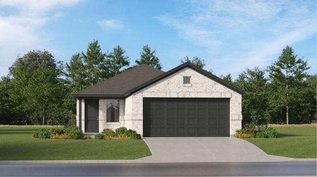 10818 Red Orchid Dr, Houston, TX 77016 - view of front of home featuring brick siding, an attached garage, a front lawn, and concrete driveway
