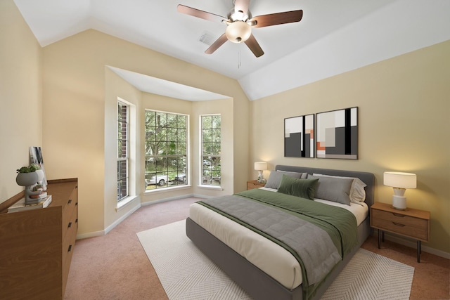 1123 Mariner Cv, Sugar Land, TX 77498 - bedroom featuring vaulted ceiling, carpet, baseboards, and ceiling fan