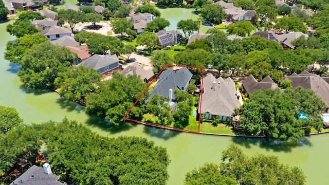 1123 Mariner Cv, Sugar Land, TX 77498 - aerial perspective of suburban area with a large body of water and property parcel outlined