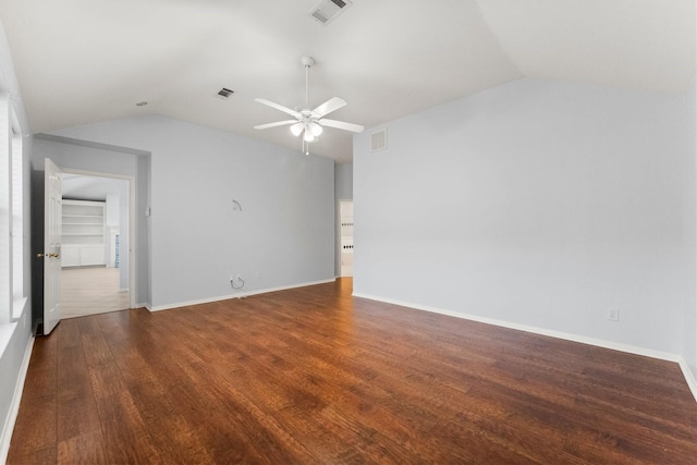 1030 Evandale Ln, Sugar Land, TX 77479 - empty room with lofted ceiling, wood finished floors, and a ceiling fan